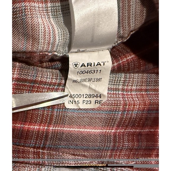 Ariat Real Shirt Womens Large Red Plaid Long Sleeve Pearl Snap Western Top L - Picture 3 of 6